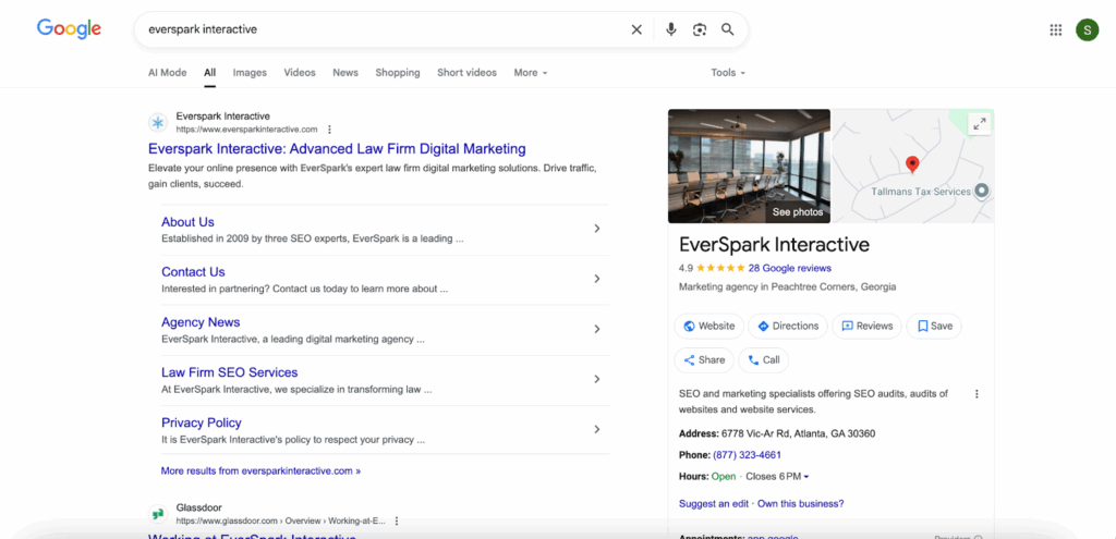 example of a branded Google search using 'EverSpark interactive'