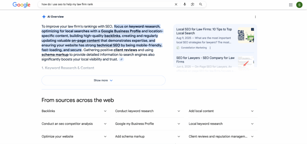 example of a research-based question generating an AI overview